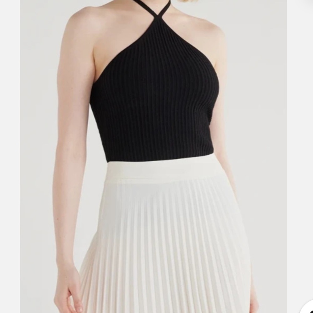 Scoop Black Ribbed Halter Top | Size M | Tie Neck Knit Tank